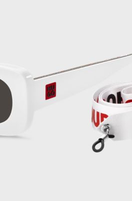 White-acetate sunglasses with detachable slogan strap, White