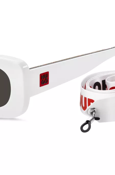 White-acetate sunglasses with detachable slogan strap