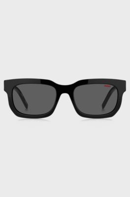 Black-acetate sunglasses with detachable slogan strap, Black