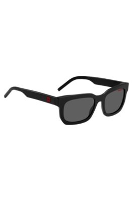 Black-acetate sunglasses with detachable slogan strap, Black