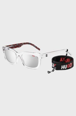 Transparent-acetate sunglasses with detachable slogan strap, Assorted-Pre-Pack