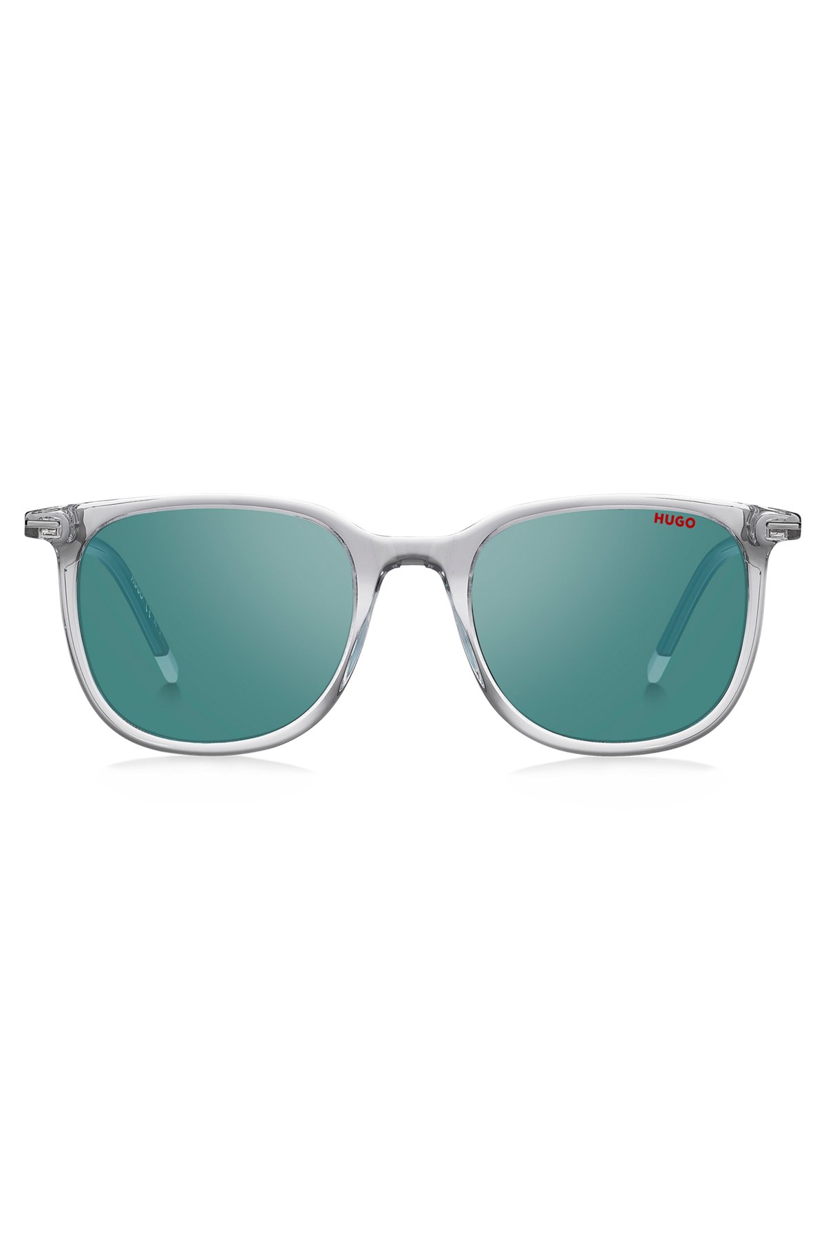 Transparent-acetate sunglasses with teal details, Transparent
