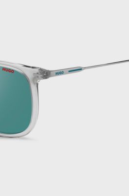 Transparent-acetate sunglasses with teal details, Transparent