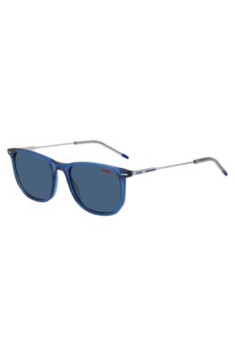 Blue-acetate sunglasses with slender metal temples, Blue