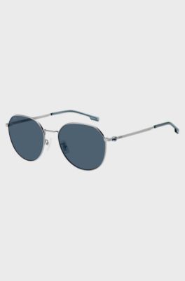 Steel sunglasses with blue lenses, Silver