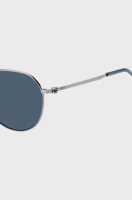 Steel sunglasses with blue lenses, Silver