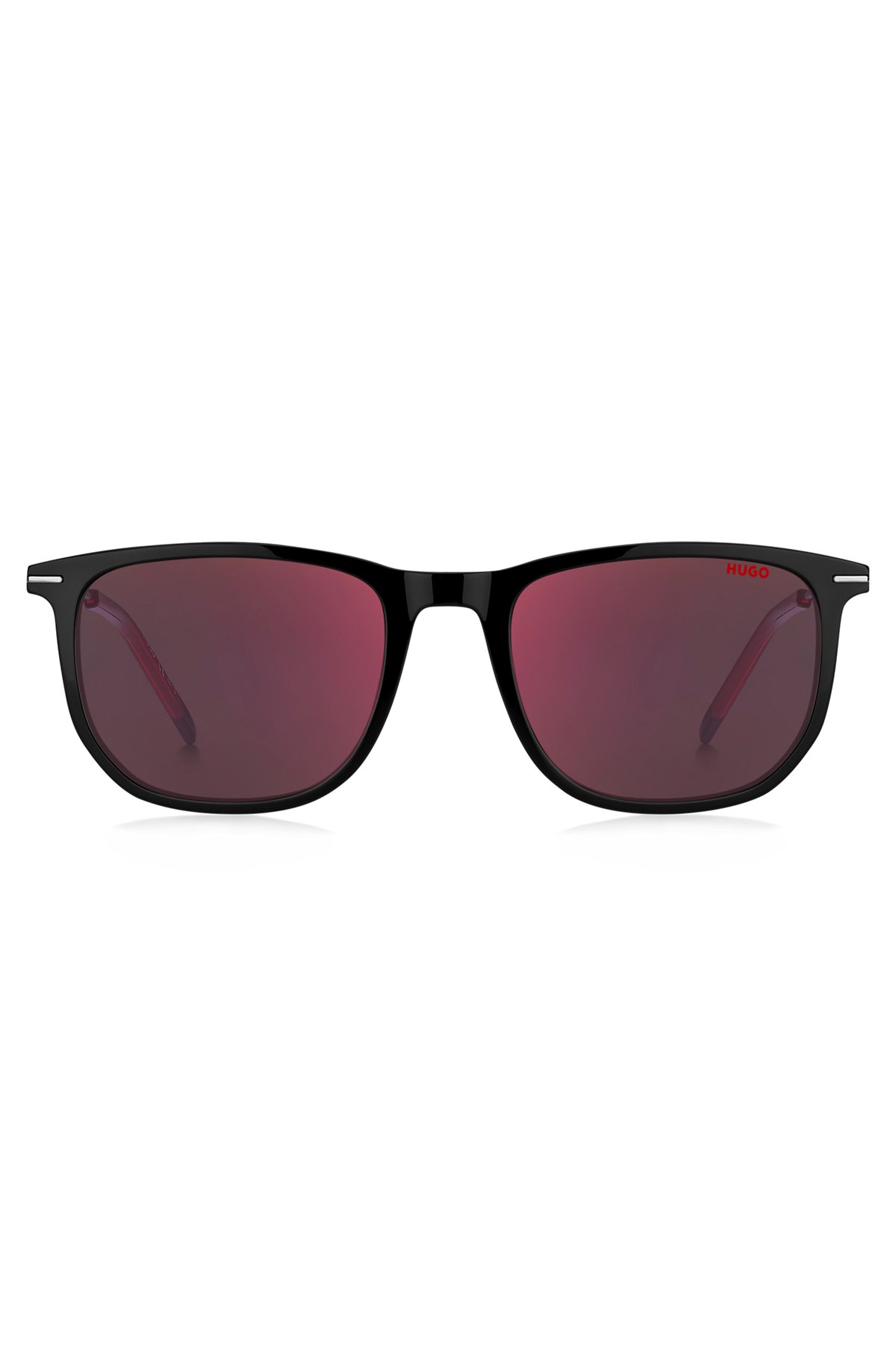 Black-acetate sunglasses with red details, Black Patterned