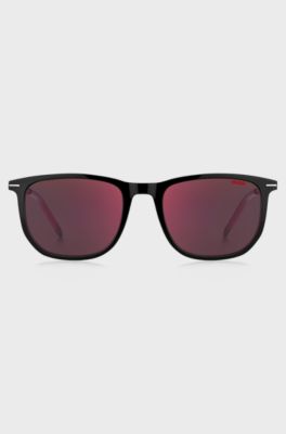 Black-acetate sunglasses with red details, Black Patterned