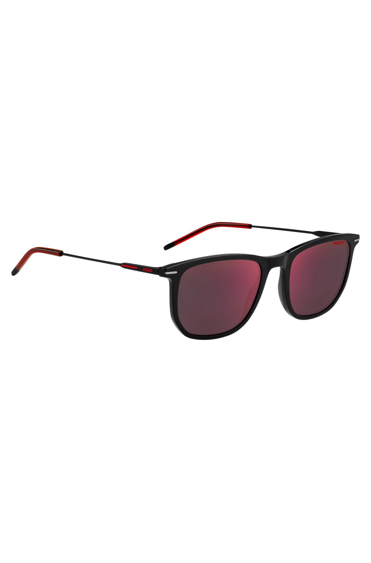 Black-acetate sunglasses with red details, Black Patterned