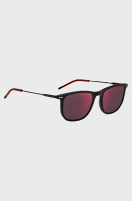 Black-acetate sunglasses with red details, Black Patterned