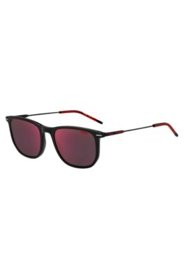 Black-acetate sunglasses with red details, Black Patterned