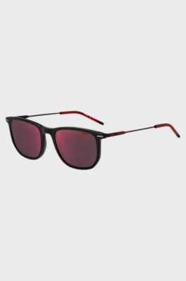 Black-acetate sunglasses with red details, Black Patterned
