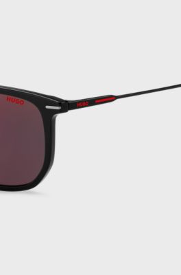 Black-acetate sunglasses with red details, Black Patterned