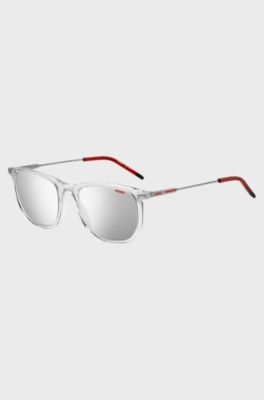 Transparent-acetate sunglasses with red details, Transparent