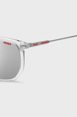 Transparent-acetate sunglasses with red details, Transparent