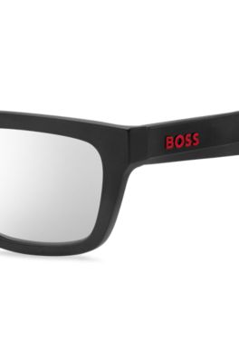 Black-acetate sunglasses with blue rubberised inner temples, Black