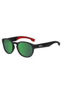 Black-acetate sunglasses with red rubberised inner temples, Black