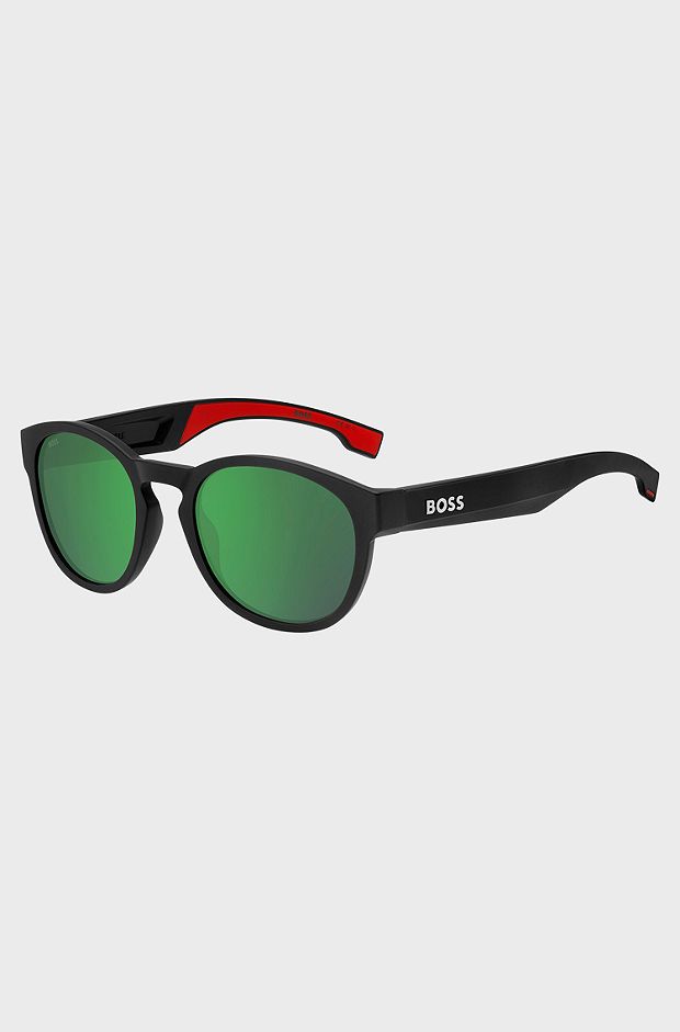 Black-acetate sunglasses with red rubberised inner temples, Black