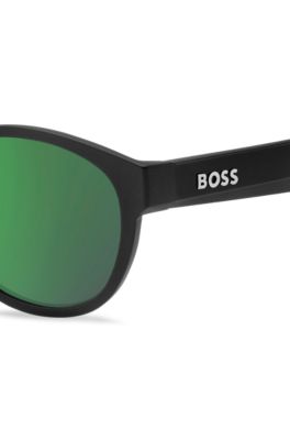 Black-acetate sunglasses with red rubberised inner temples, Black