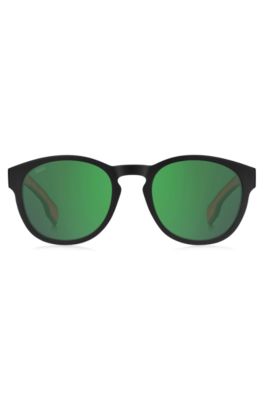 Black-acetate sunglasses with red rubberised inner temples, Black