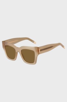 Gafas de sol de bioacetato en tono opalino con herrajes de la marca, Beige claro