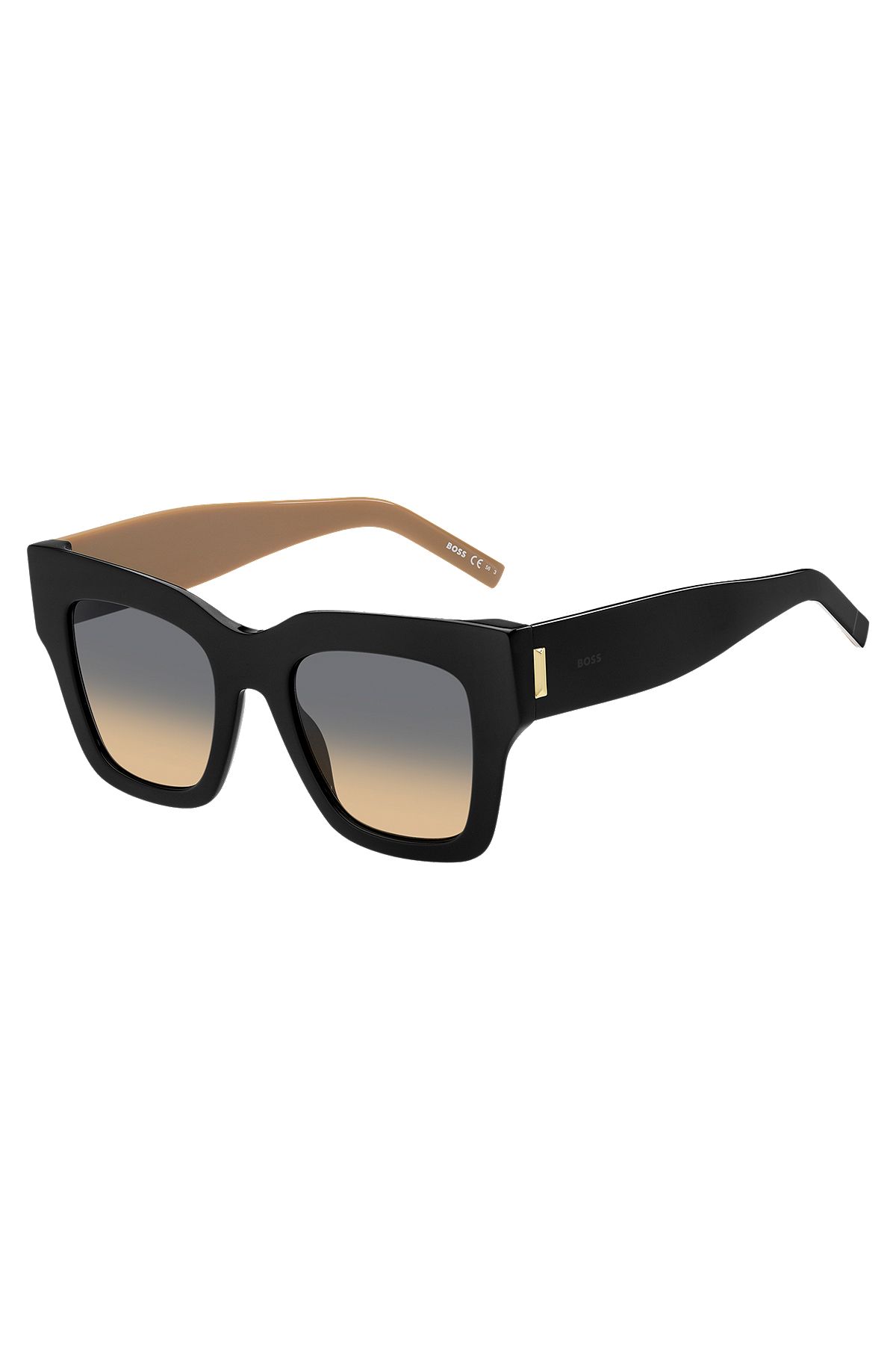 Солнцезащитные очки из черного биоацетата с фирменной фурнитурой, Черный