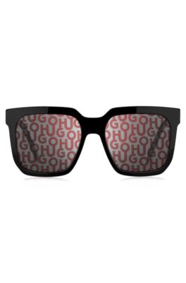 Black-acetate sunglasses with stacked-logo lenses, Black