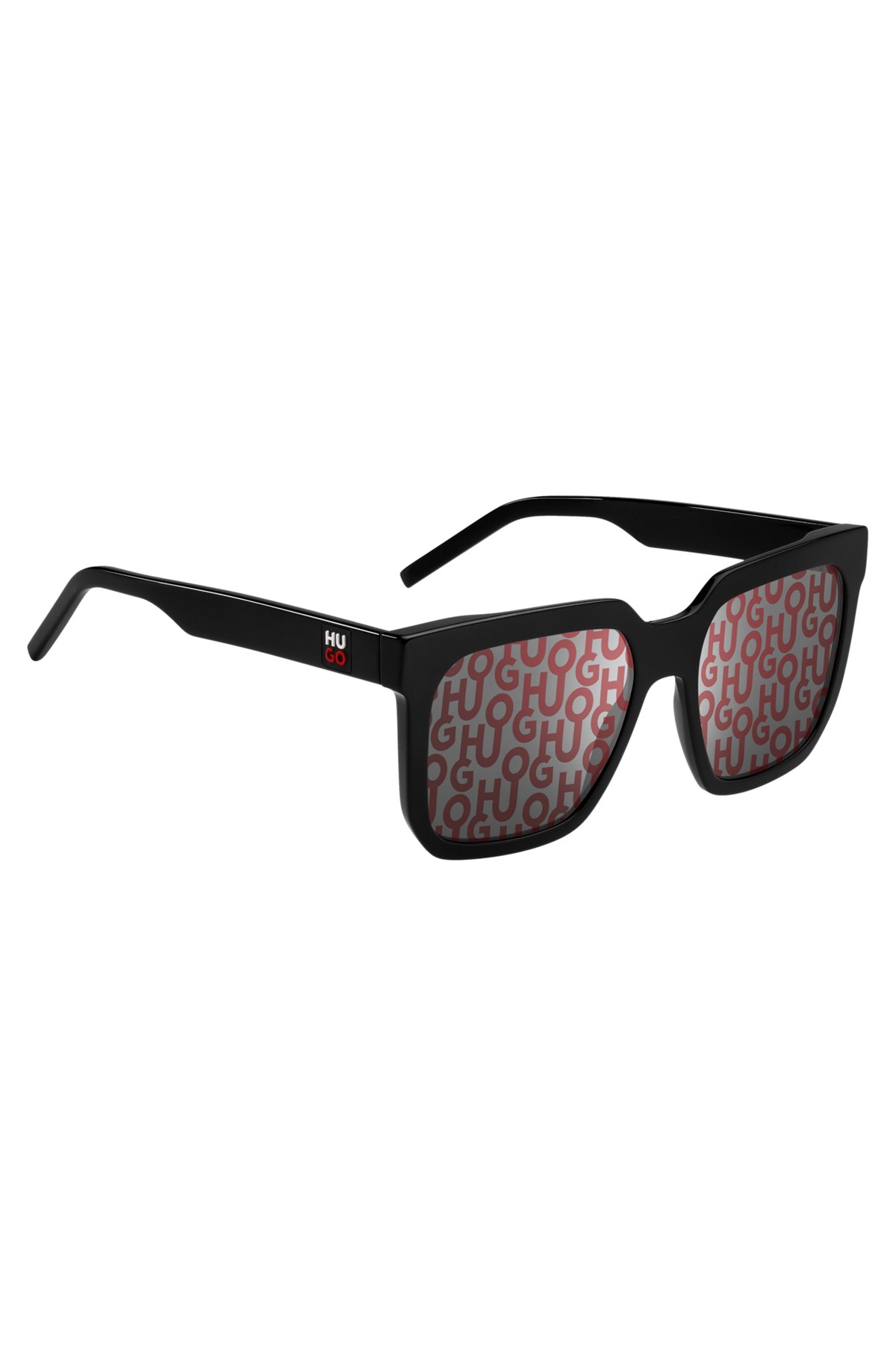 Black-acetate sunglasses with stacked-logo lenses, Black