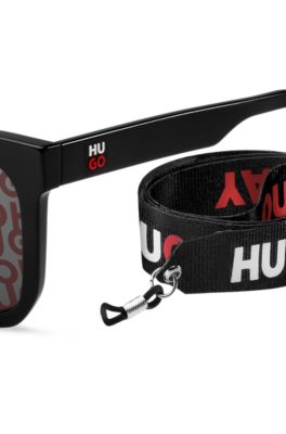 Black-acetate sunglasses with stacked-logo lenses, Black