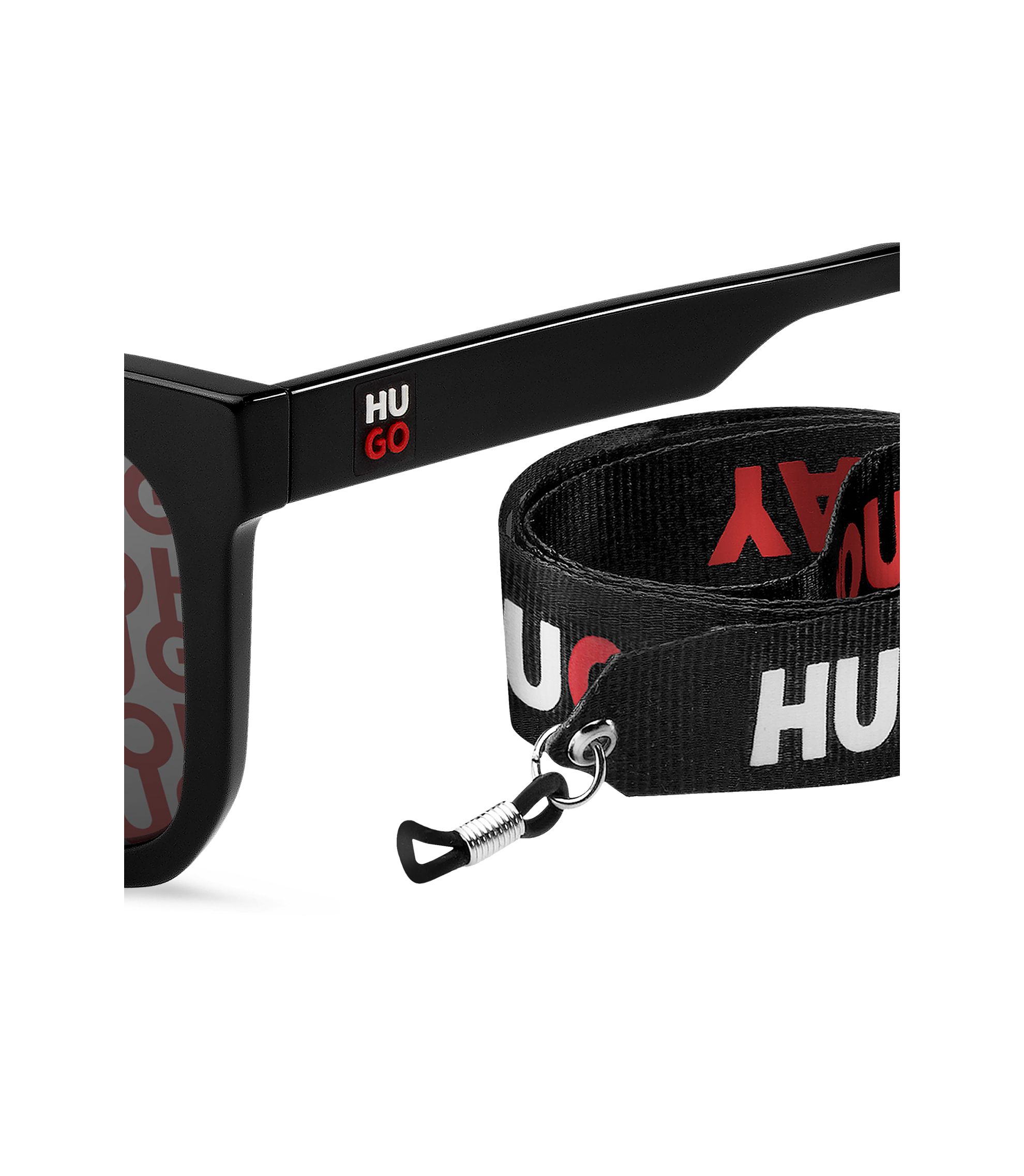 HUGO - ブラックアセテート サングラス スタックロゴレンズ