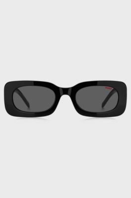 Black-acetate sunglasses with detachable slogan strap, Black