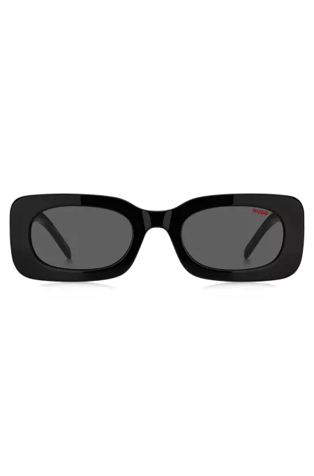 Black-acetate sunglasses with detachable slogan strap