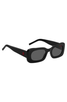Black-acetate sunglasses with detachable slogan strap, Black