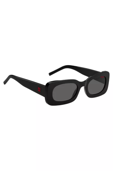 Black-acetate sunglasses with detachable slogan strap