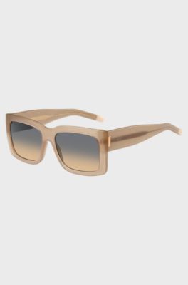 Sonnenbrille aus opalfarbenem Bio-Acetat mit charakteristischen Metalldetails, Beige