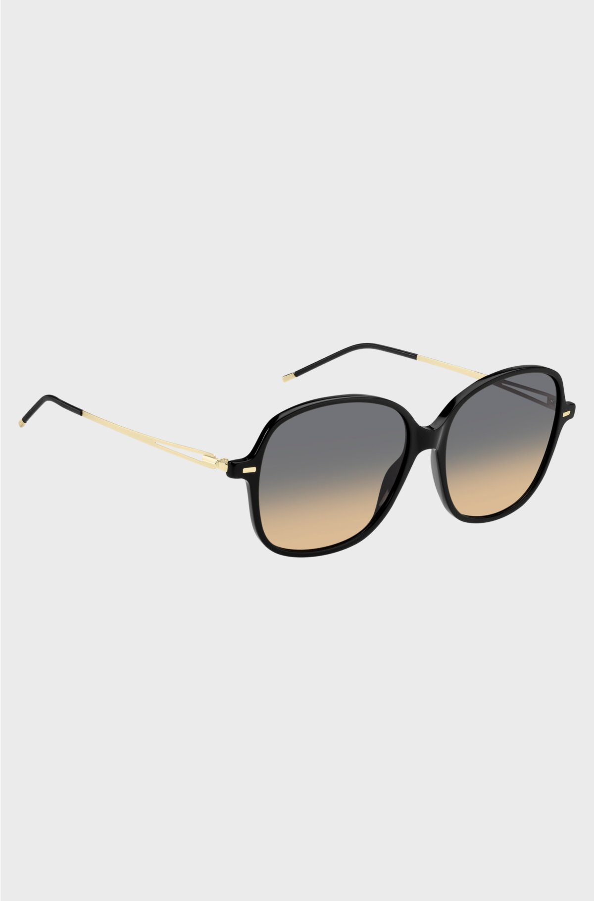 Black-acetate sunglasses with gold temples and chain strap, Black