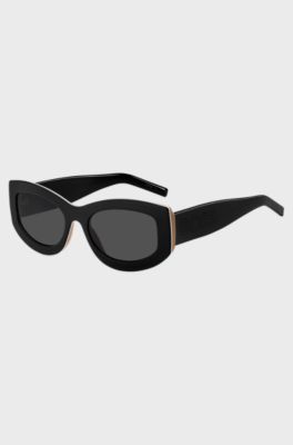 Signature-stripe bio-acetate sunglasses with large temple logo, Black