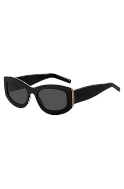 Signature-stripe bio-acetate sunglasses with large temple logo