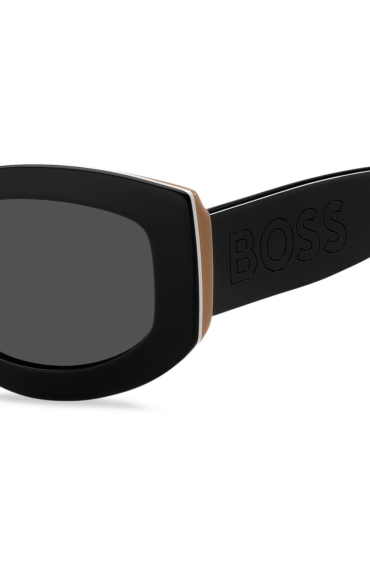 Signature-stripe bio-acetate sunglasses with large temple logo, Black