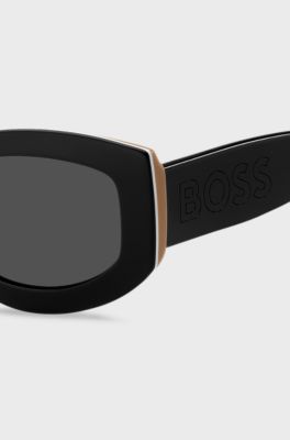 Signature-stripe bio-acetate sunglasses with large temple logo, Black