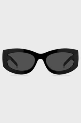 Signature-stripe bio-acetate sunglasses with large temple logo, Black