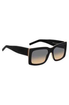 Signature-stripe bio-acetate sunglasses with large temple logo, Black