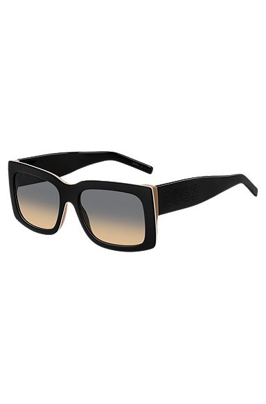 Солнцезащитные очки из биоацетата с фирменной полоской с большим логотипом на заушнике, Черный