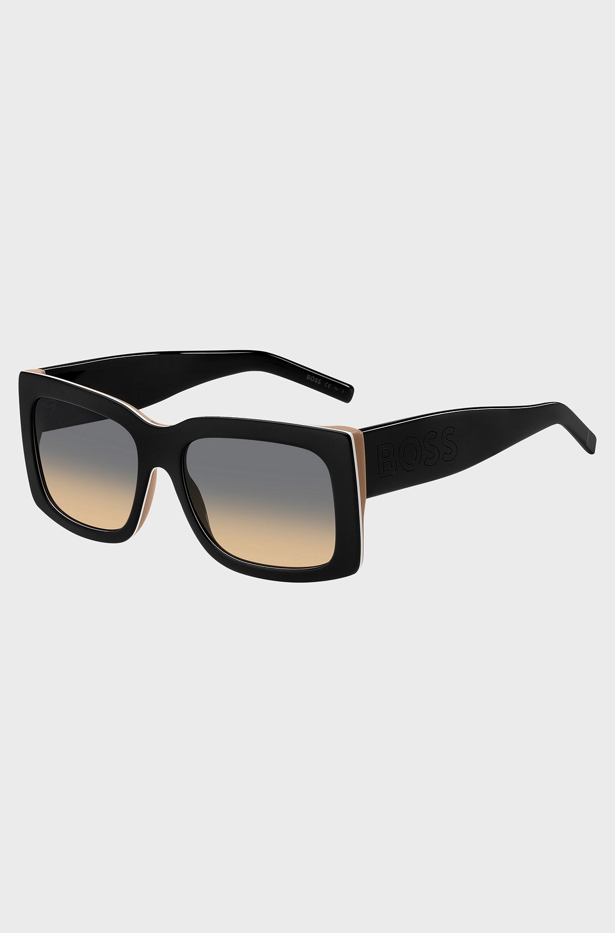 Signature-stripe bio-acetate sunglasses with large temple logo, Black