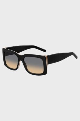 Signature-stripe bio-acetate sunglasses with large temple logo, Black