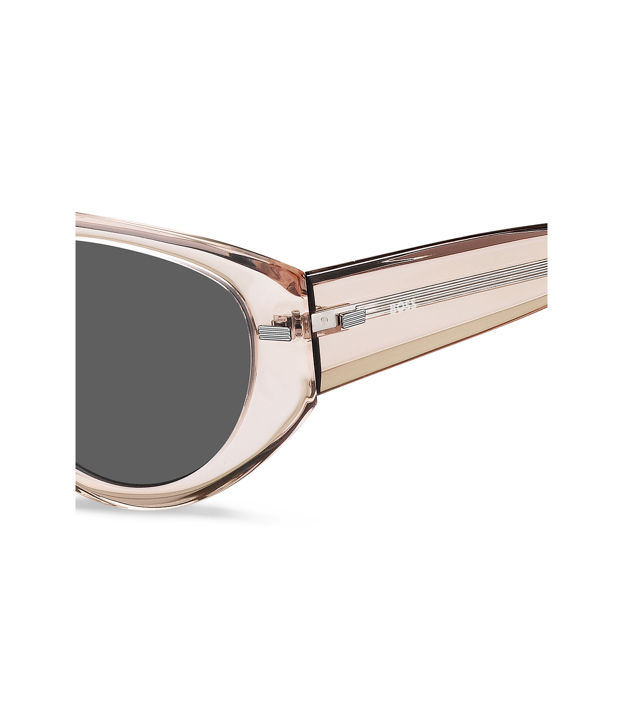 Sonnenbrille aus rosa durchscheinendem Bio-Acetat mit gemusterten Nieten