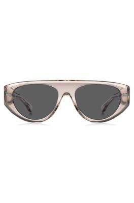 Translucent pink bio-acetate sunglasses with patterned rivets, light pink