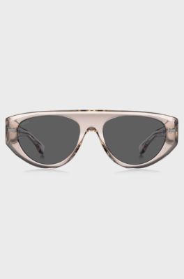 Translucent pink bio-acetate sunglasses with patterned rivets, light pink