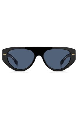 Bio-acetate black sunglasses with patterned rivets, Black