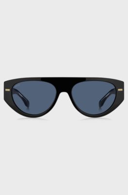 Lunettes de soleil noires en bio-ac&eacute;tate avec rivets &agrave; motif, Noir